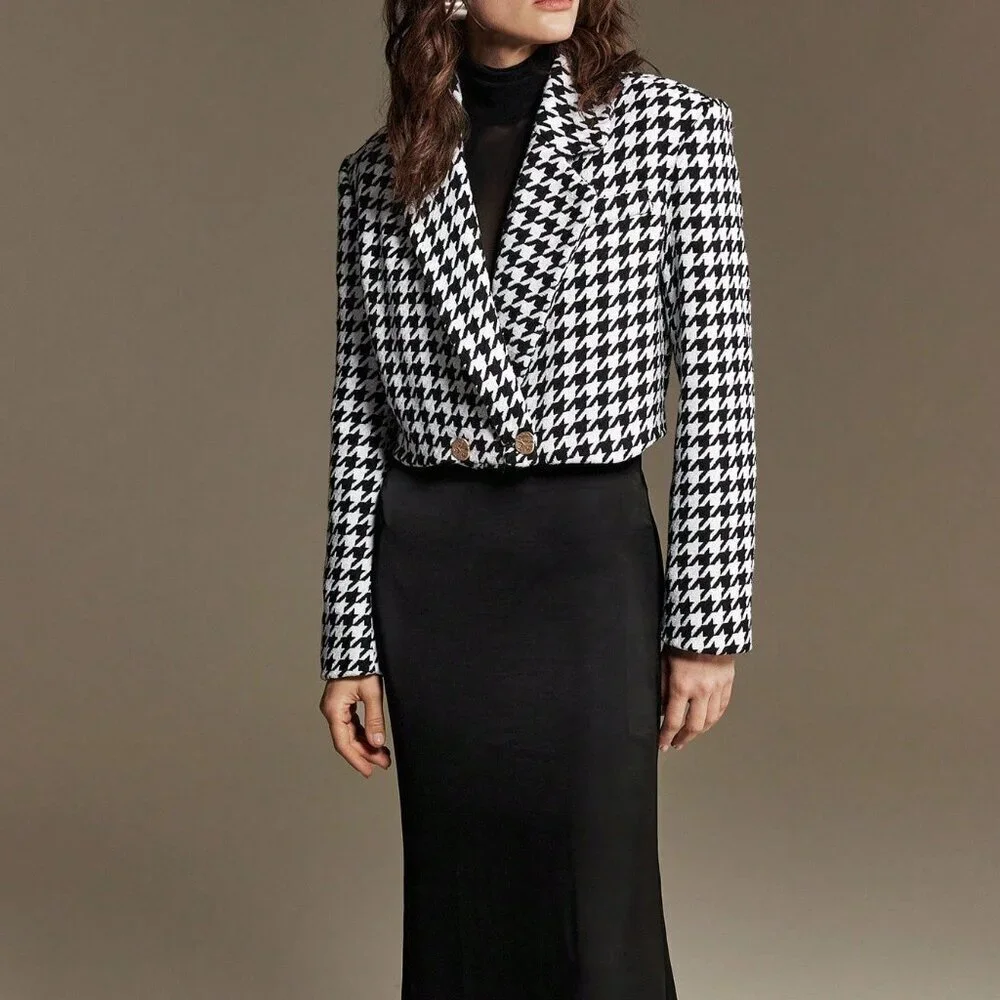 Black And White Elegant Women's Blazer Jacket